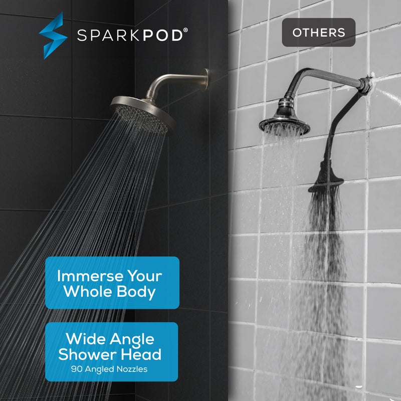 SparkPod Shower Head - High Pressure Rain - Premium Quality Luxury Design - 1-Min Install - Easy Clean Adjustable Replacement for Your Bathroom Shower Heads (Elegant Brushed Nickel, 6 Inch Round) - Image 2